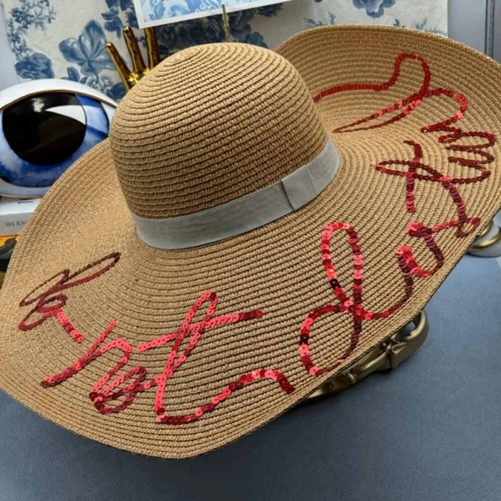 🆕 EUGENIA KIM 🧿 NWT Sunny "Do Not Disturb" Floppy Sun Hat, Brown & Red - Picture 4 of 12